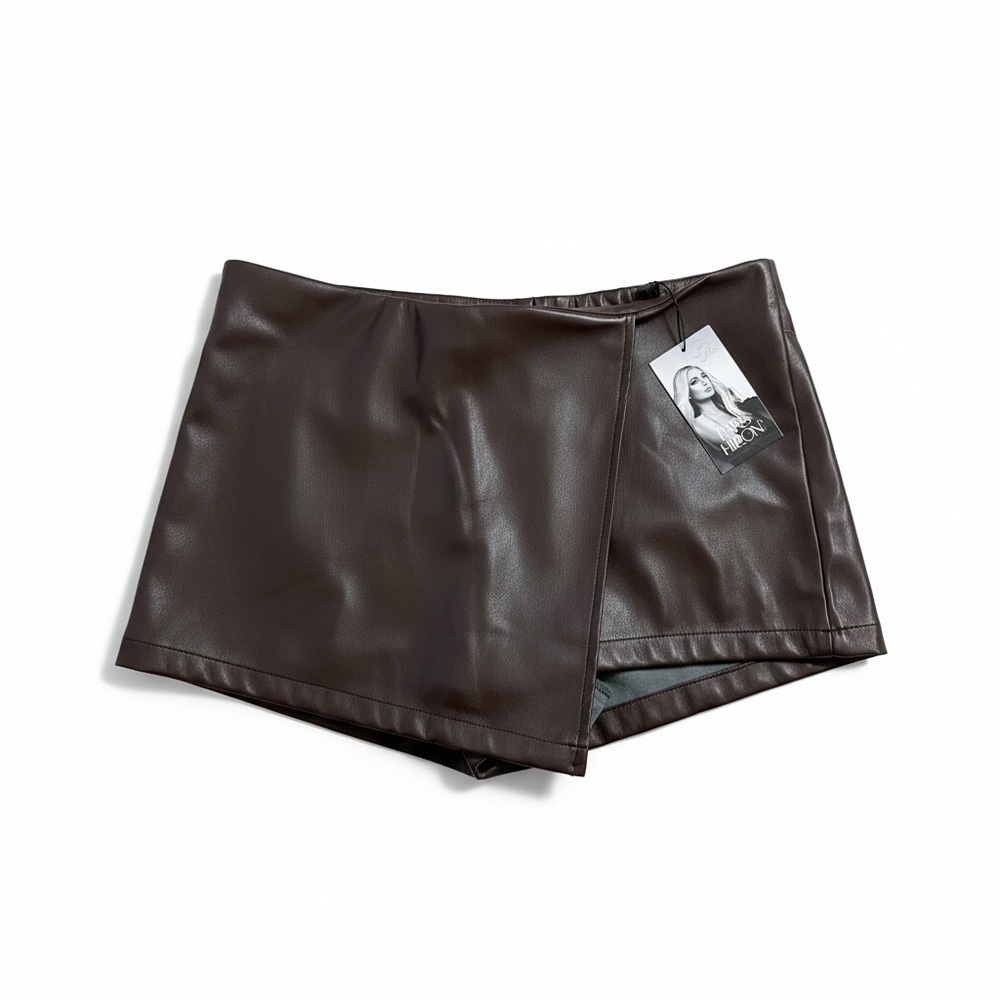 Paris Hilton Brown Faux Leather Mini Skirt / Skort large